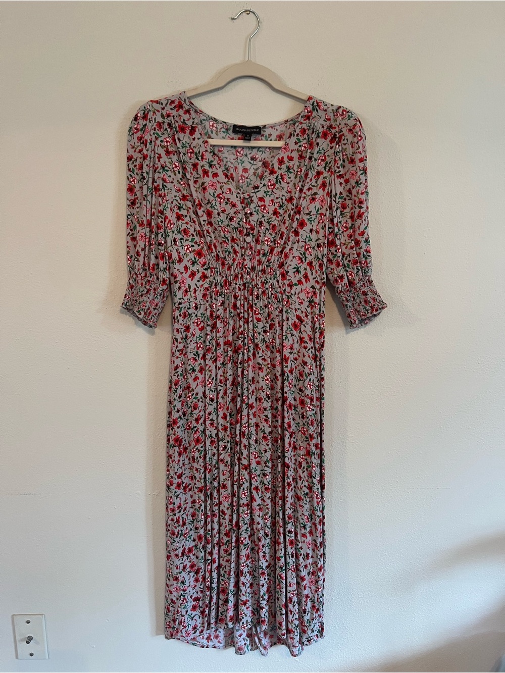 Floral Smocked Gray Dress